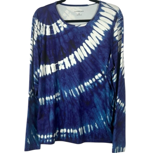 Lands End Blue Tie Dye Rash Guard Swim Top Stretch Long Sleeve Size Large - Picture 1 of 9